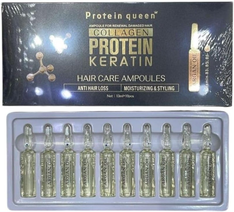 Protein queen Brazilian Nourishing Keratin Argan Oil Ampoule Collagen Moisturizing Treatment Repairing Hair Serum Vegan 13ml*10pcs - Image 3